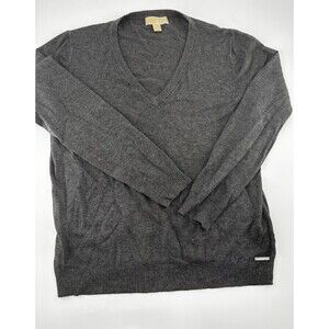 Michael Kors Womens XL Gray V-Neck Pullover Sweater Long Sleeve Lightweight Knit